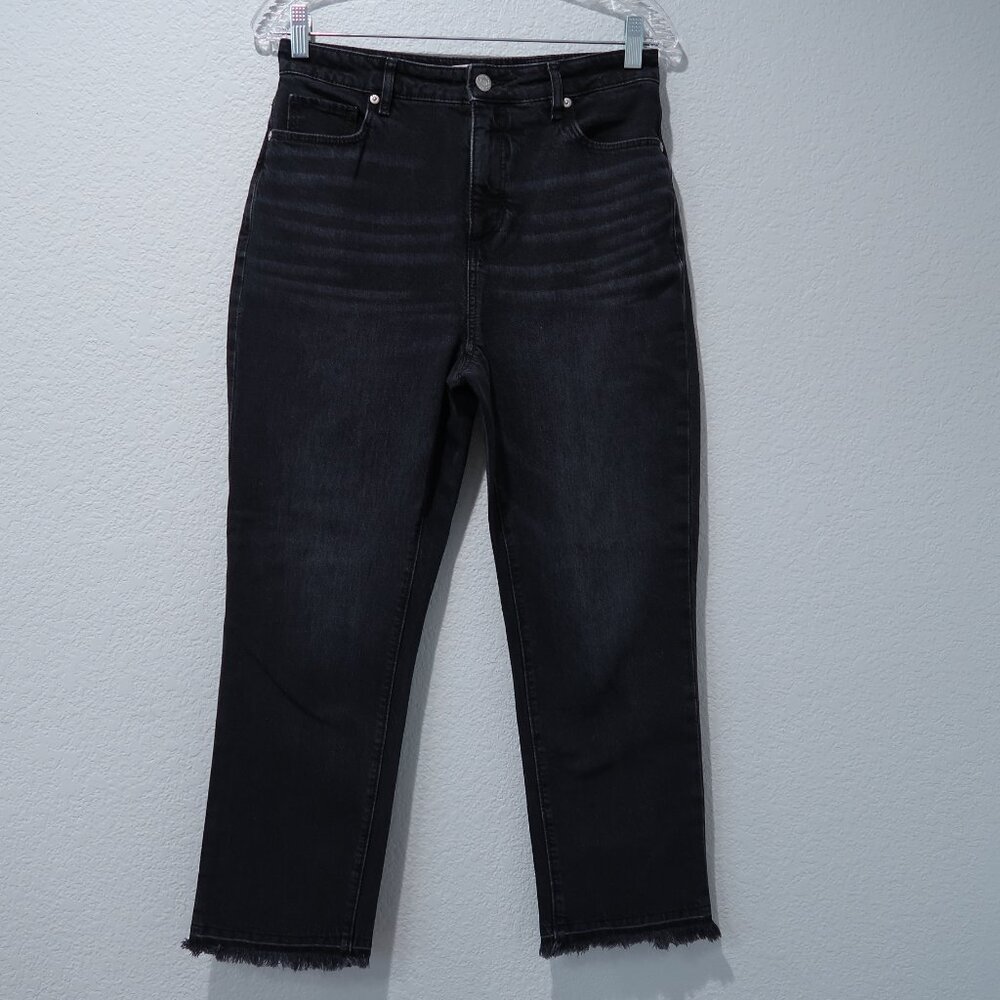 LOFT Womens Jeans Cropped Pants Fringe Hem High Rise Denim Bottoms Black 6